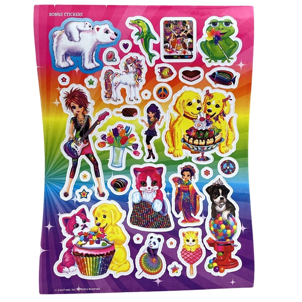 Vtg Lisa Frank‎ Rainbow Cat Golden Retriever Unicorn Dolphin Polar bear Sticker
